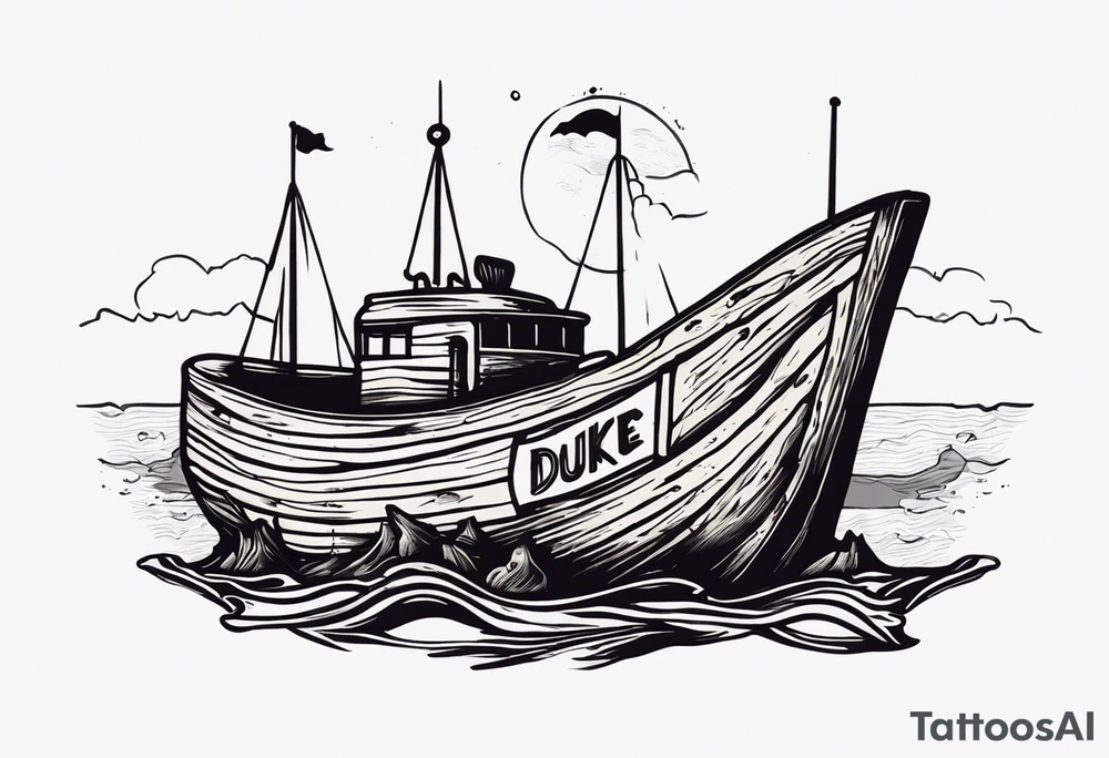 piece of driftwood underwater with duke written in the wood tattoo idea