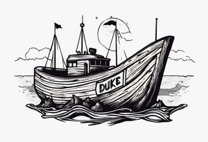 piece of driftwood underwater with duke written in the wood tattoo idea