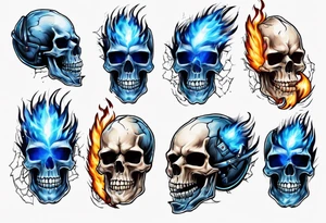 Skull welding with blue fire behind tattoo idea
