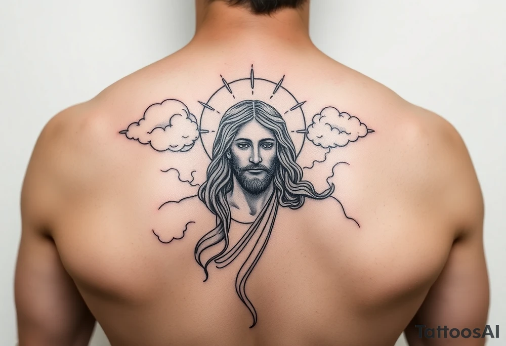 magestic jesus christ with clouds tattoo idea