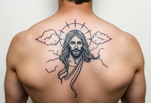 magestic jesus christ with clouds tattoo idea