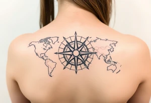 antique compass rose overlaid on weathered world map with sailing ships tattoo idea