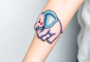 A mother elephant wrapping her trunk around her baby, with soft blues and purples representing wisdom and protection. tattoo idea
