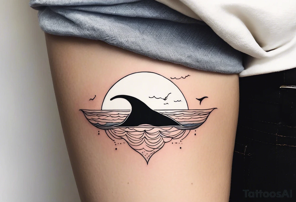 Dainty and delicate whale tail in sunset tattoo idea