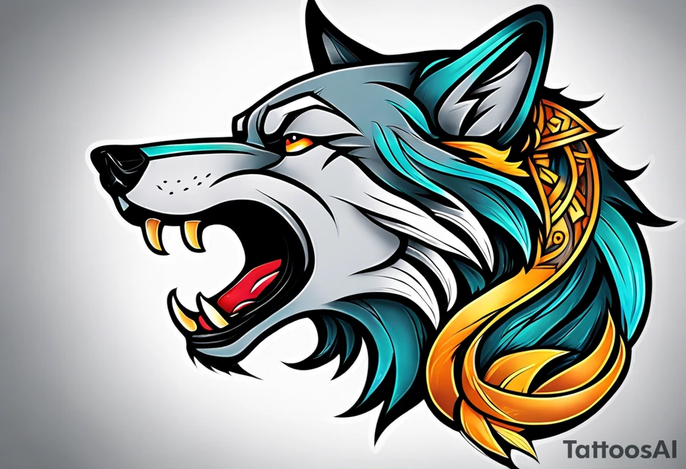 Neotraditional wolf tattoo idea