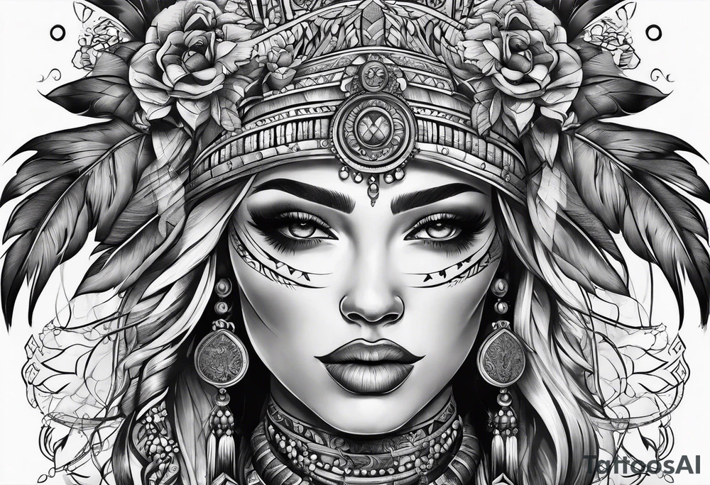 buffalo and woman whole body tattoo idea