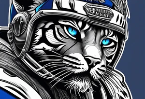 blue wildcat in football attire  morphing into jfootball game night half of the face is a black male school student tattoo idea