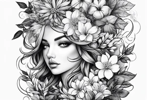 Nature sleeve with flowers leaves and trees tattoo idea