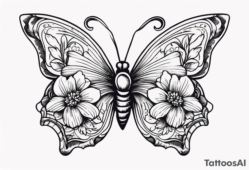 butterfly 
with flowers around it vintage old school traditional tattoo idea