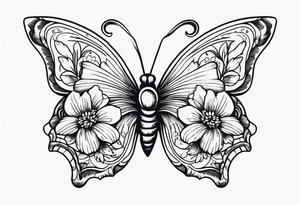 butterfly 
with flowers around it vintage old school traditional tattoo idea