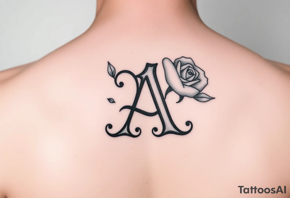 Create a throat tattoo using old english font of Letter A with subtle rose background tattoo idea