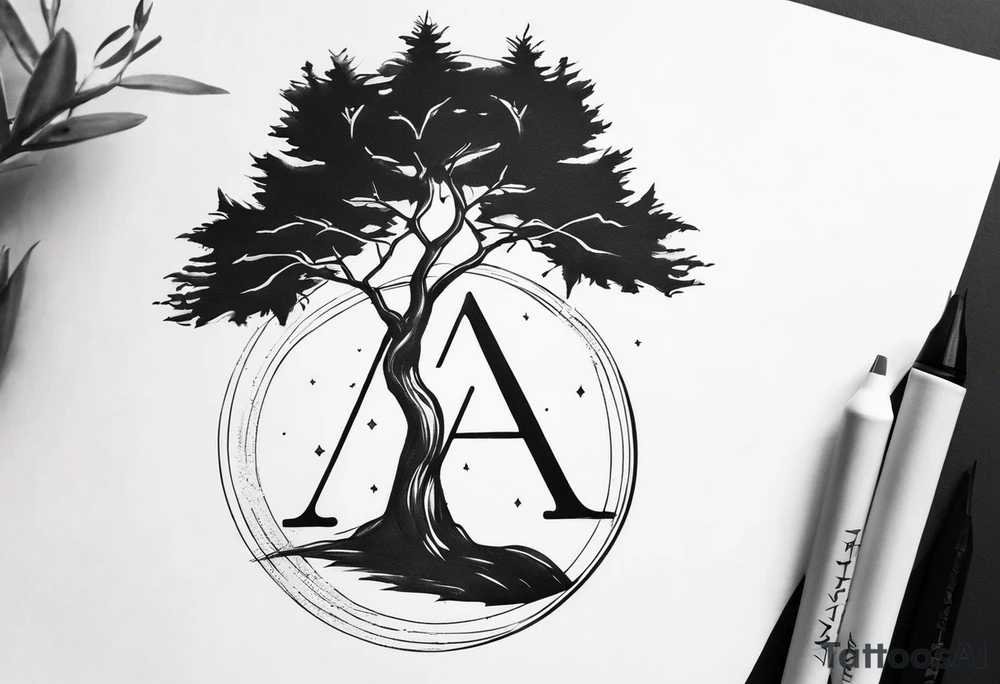 tree with the letter A tattoo idea