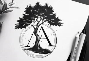 tree with the letter A tattoo idea