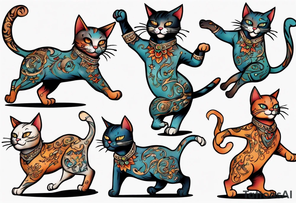 Dancing cat tattoo idea