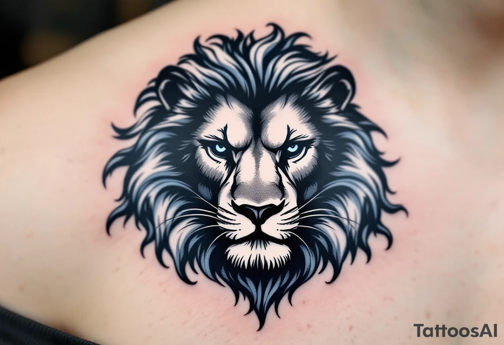 stylized wave in blue and white forming the shape of a lion’s face, symbolizing the Vltava River as the heart of the country. tattoo idea