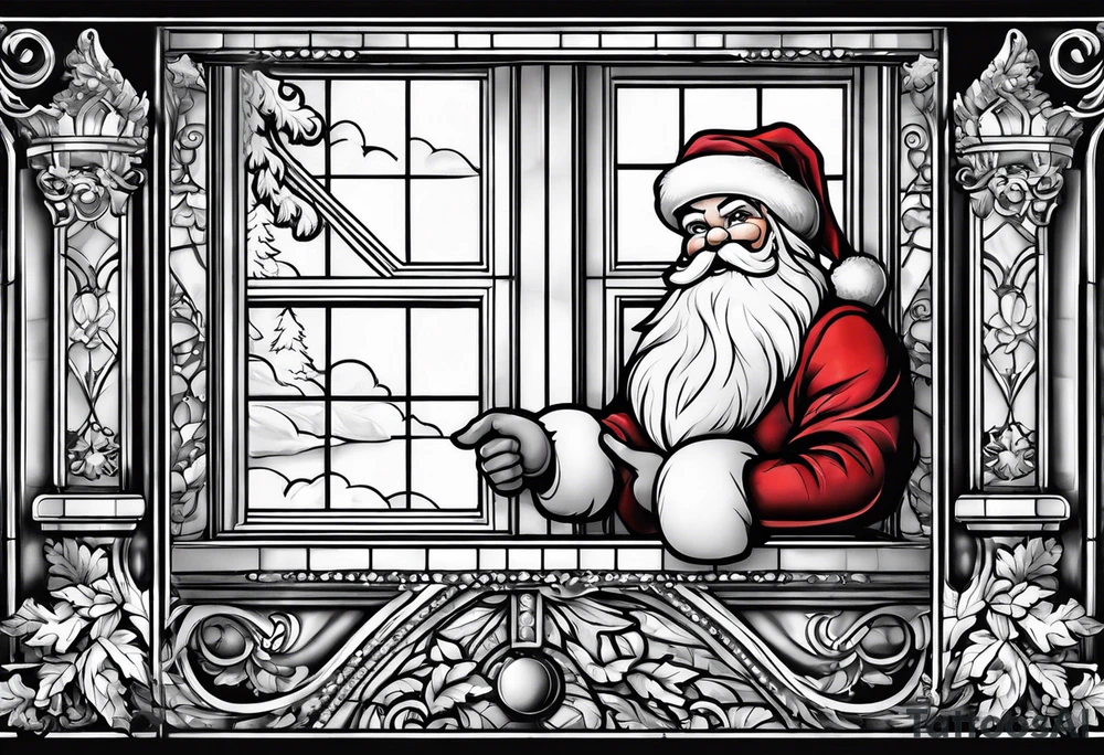 santa claus coming through a window tattoo idea