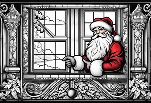 santa claus coming through a window tattoo idea