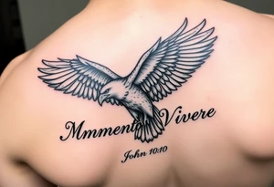 majestic eagle in flight, the words Momento Vivere and John 10:10 tattoo idea