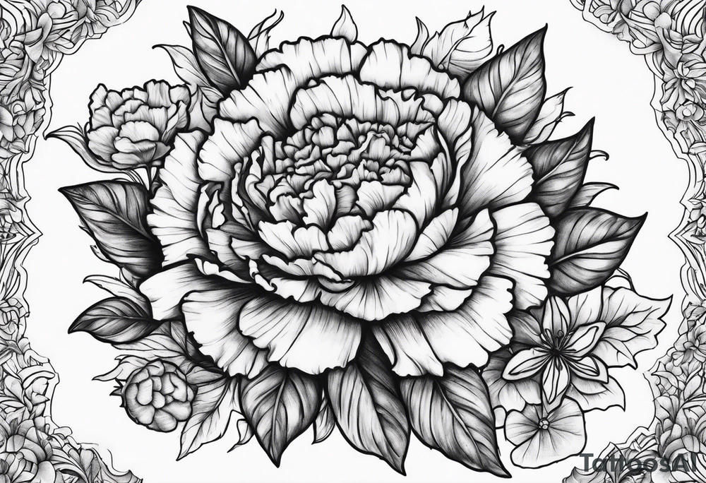 Carnation with sun and moon background tattoo idea