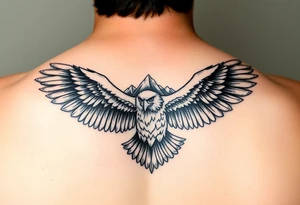 majestic eagle spreading wings against mountain peaks tattoo idea