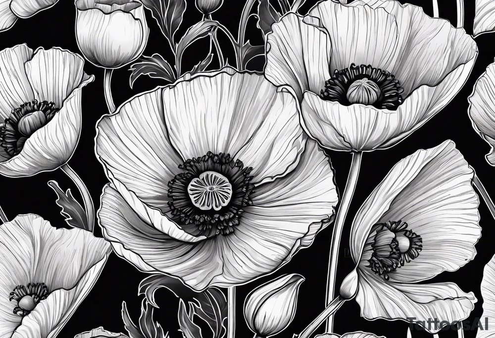 Poppy flower with the date 1/15/22 in Roman numerals tattoo idea