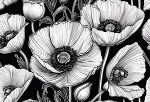 Poppy flower with the date 1/15/22 in Roman numerals tattoo idea