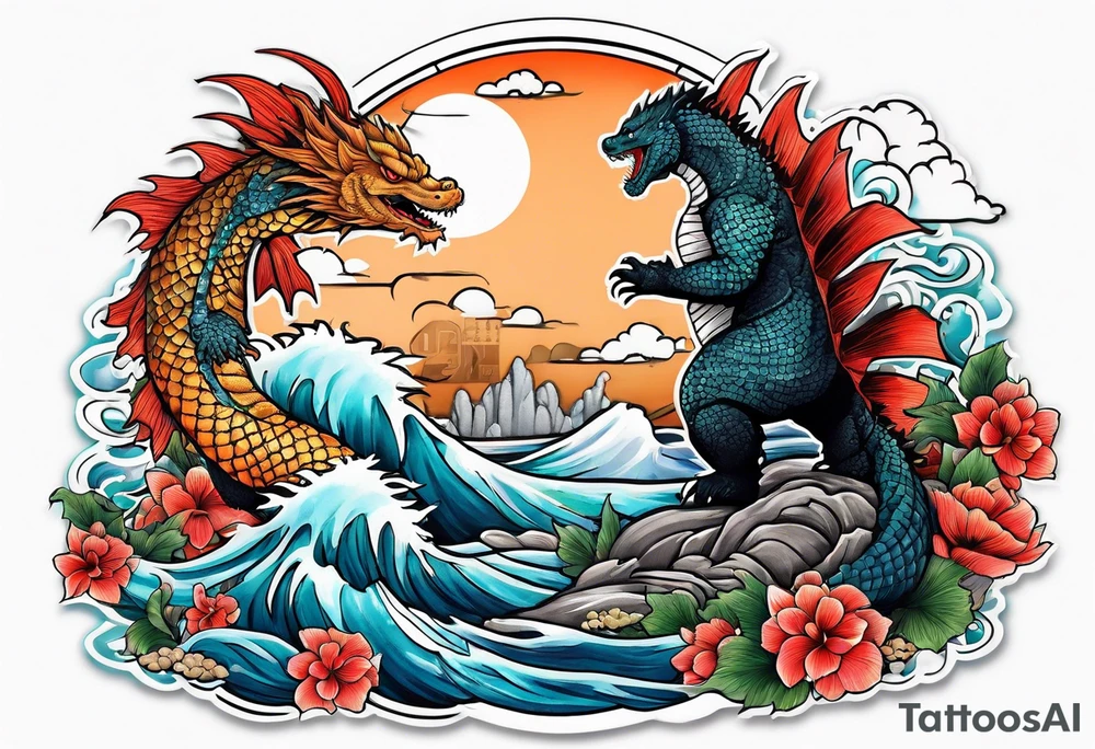 Godzilla and a Koi fish tattoo idea