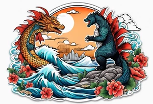Godzilla and a Koi fish tattoo idea