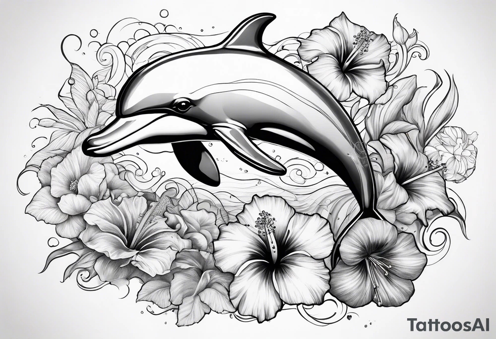 dolphin,sea, hibiscus, tattoo idea