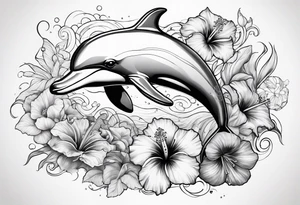 dolphin,sea, hibiscus, tattoo idea