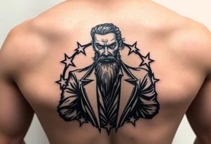 powerful black long man with stars around tattoo idea