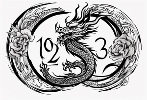 Chinese dragon in a circular shape with "02.03" written on it tattoo idea