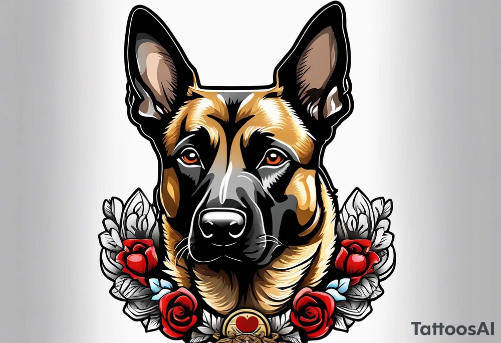 Belgian Malinois dog   Front facing with a badge tattoo idea