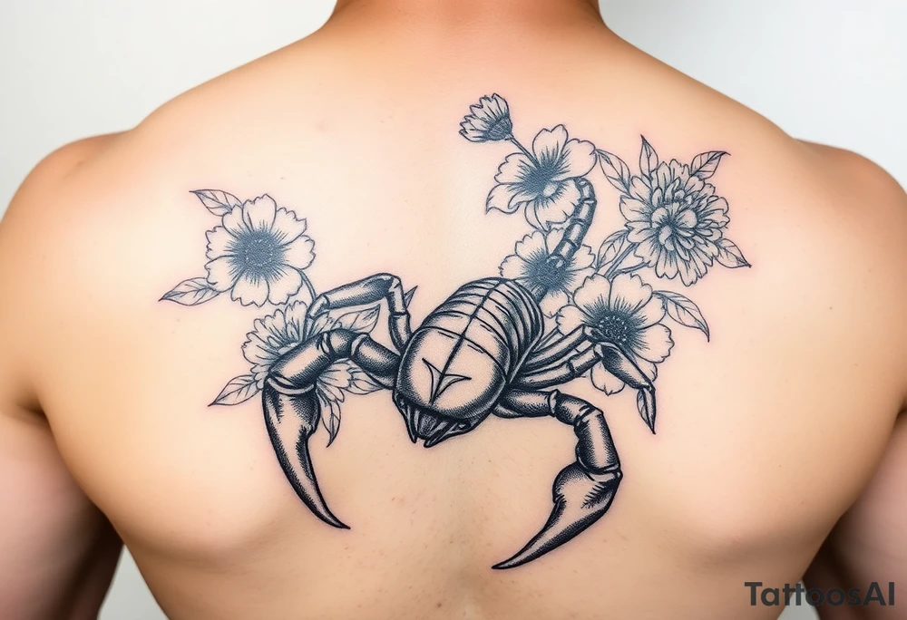 A scorpion with carnations tattoo idea