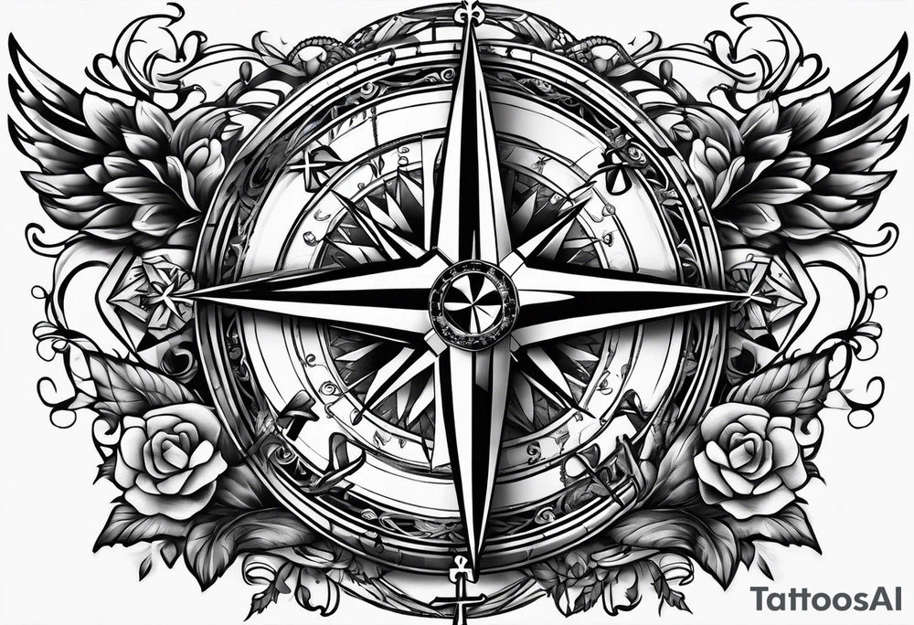 PTSD with ribbons, compass and cross sleeve tattoo idea PTSD with ribbons, compass and cross sleeve tattoo idea