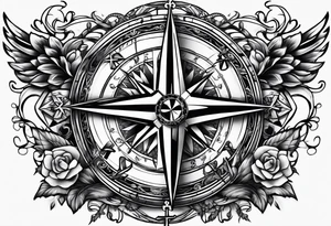 PTSD with ribbons, compass and cross sleeve tattoo idea