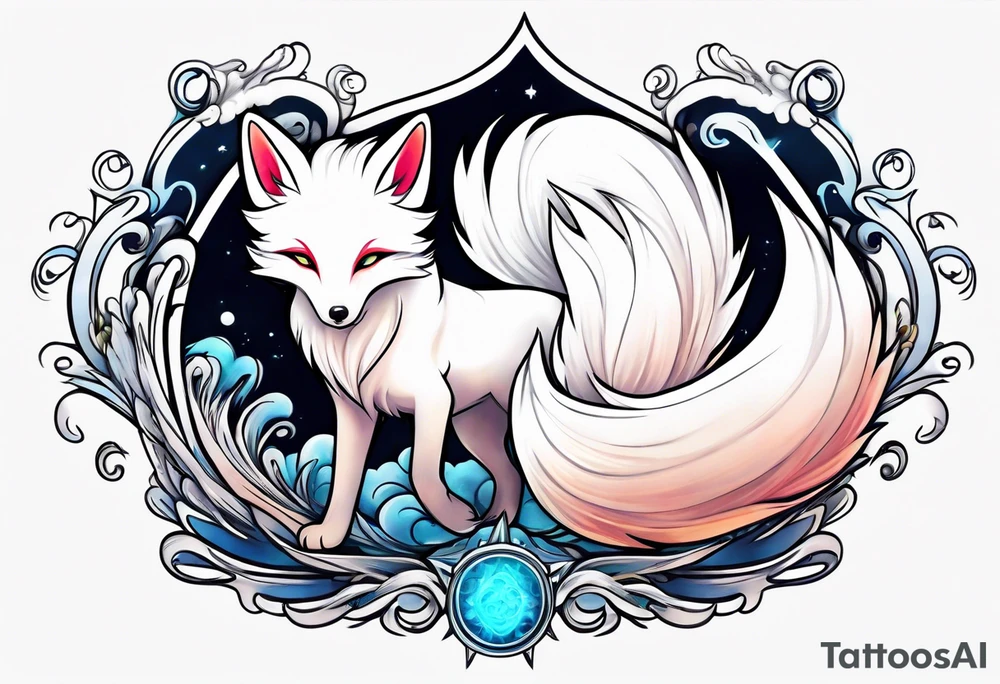 White fox mystic ninetails tattoo idea