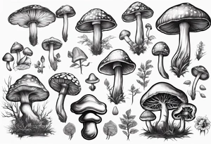 Magic mushroom growing form under a tree tattoo idea