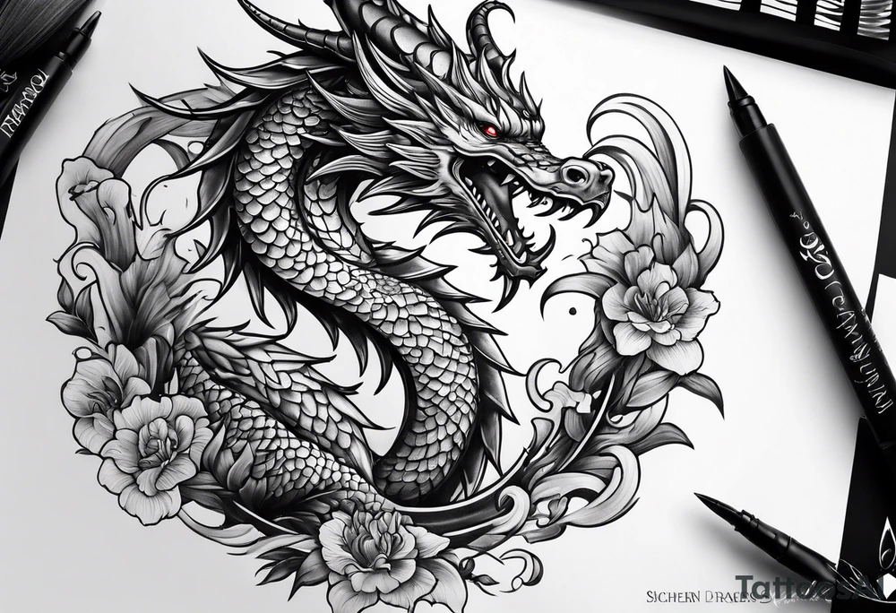 Weiblicher drachen tattoo idea