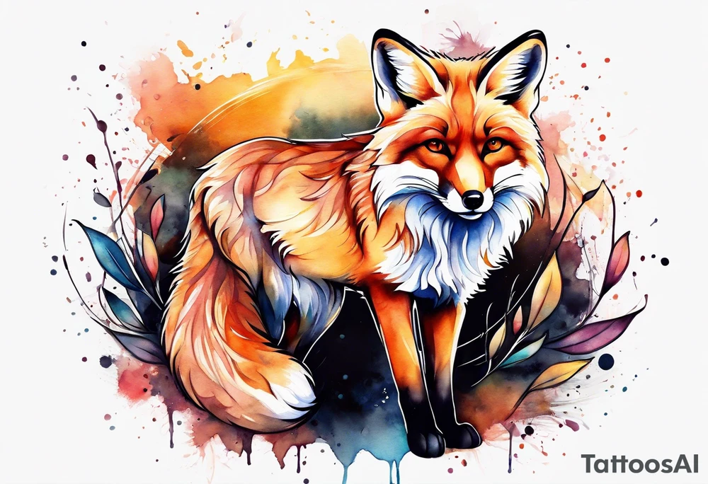 Watercolor fox tattoo idea