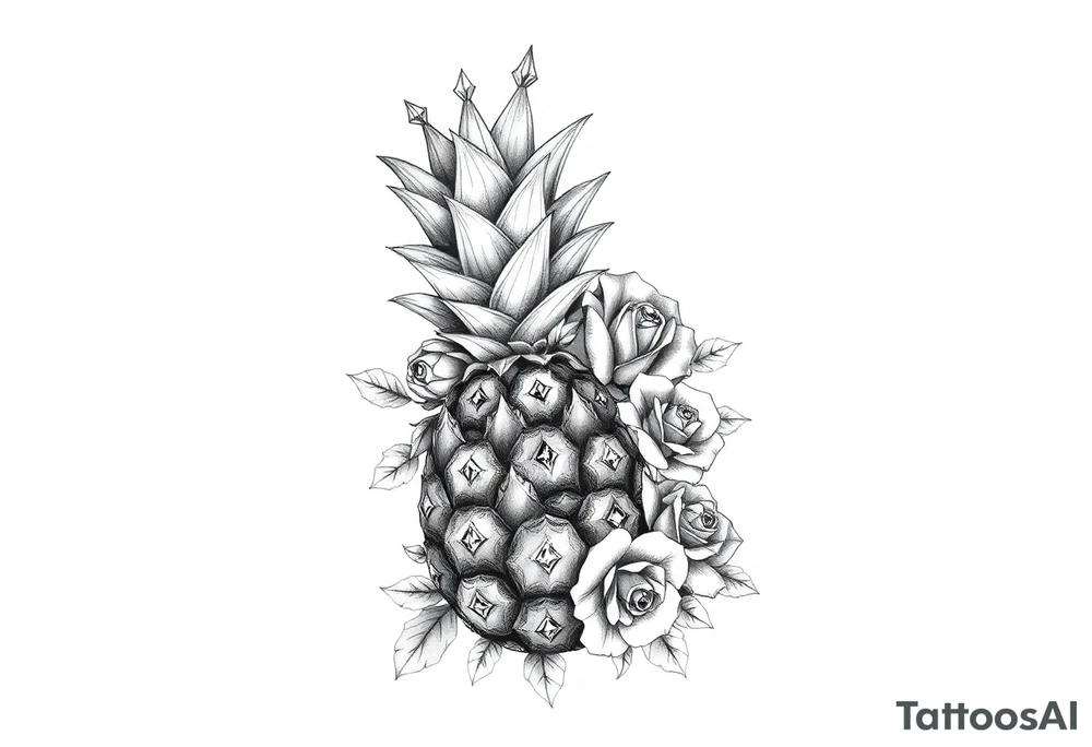 powerful pineapple with a crown,and diamonds and roses tattoo idea powerful pineapple with a crown,and diamonds and roses tattoo idea