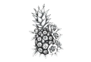 powerful pineapple with a crown,and diamonds and roses tattoo idea