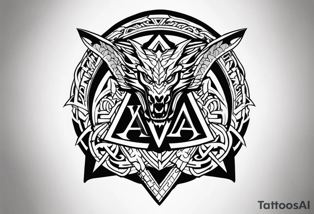 Valhalla sword shield dragon axe Valknut tattoo idea