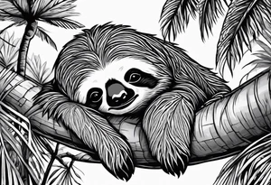 Sloth sleeping under palm tattoo idea