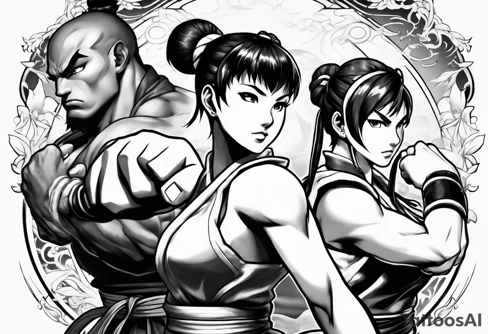 street fighter 3 makoto, chun li fighting tattoo idea