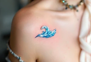 A crystalline wave shaped like the Aquarius figure, in shades of ice blue and transparent silver. tattoo idea