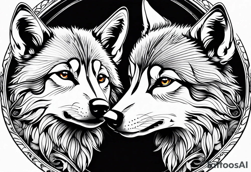 2 wolf cubs adoring and cute (one female, one male) tattoo idea
