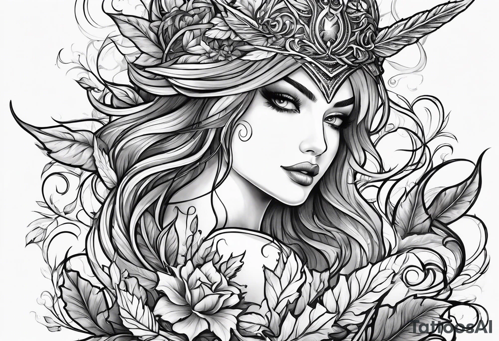 Leafy vines with sword tattoo idea