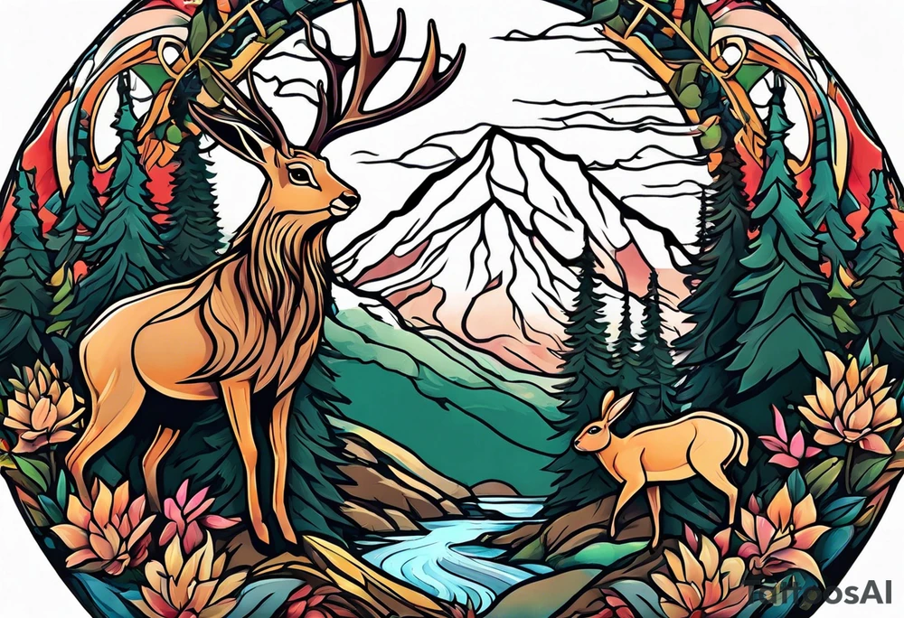 jackelope  mountain forest tattoo idea