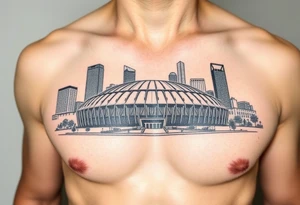 Astrodome in front of Houston skyline tattoo idea